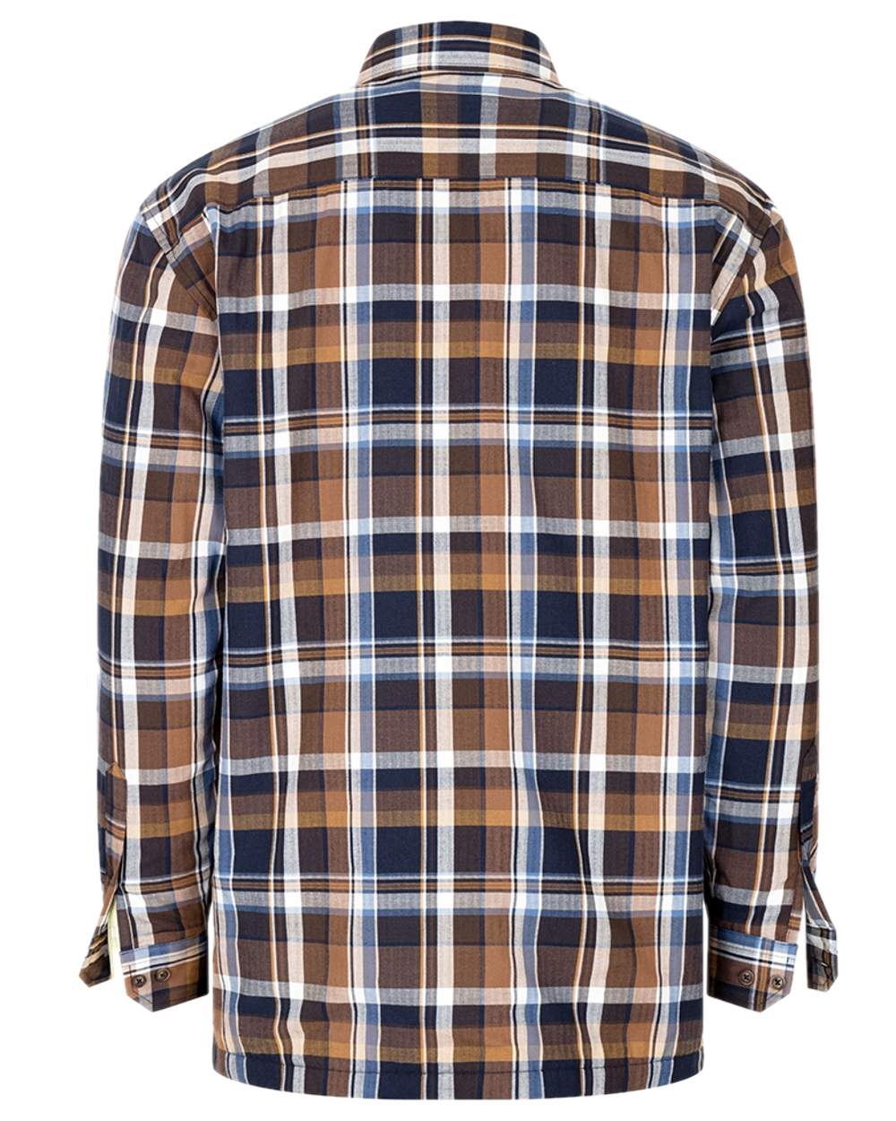 Navy Brown Check Coloured Hoggs of Fife Arran Micro Fleece Lined 100% Cotton Shirt on white background 