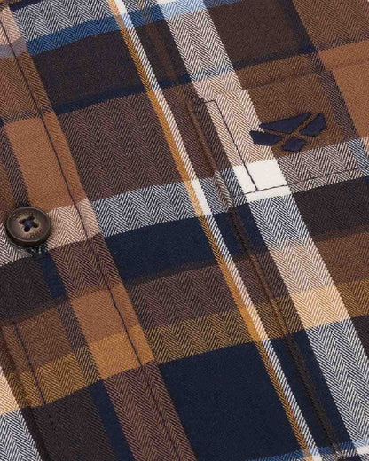 Navy Brown Check Coloured Hoggs of Fife Arran Micro Fleece Lined 100% Cotton Shirt on white background 