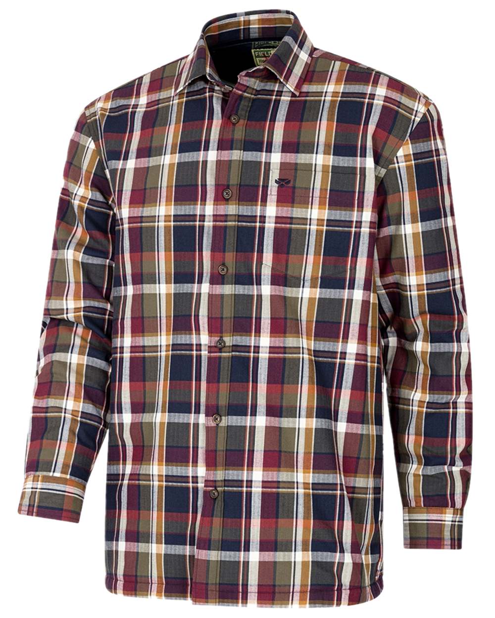 Wine Olive Check Coloured Hoggs of Fife Arran Micro Fleece Lined 100% Cotton Shirt on white background 