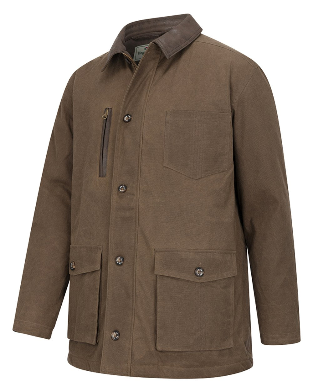 Rock Coloured Hoggs of Fife Balerno Waxed Canvas Barn Coat on white background 