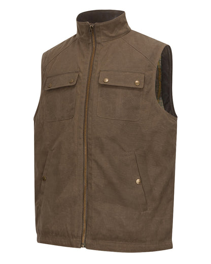 Rock Coloured Hoggs of Fife Balfour Waxed Canvas Gilet on white background 