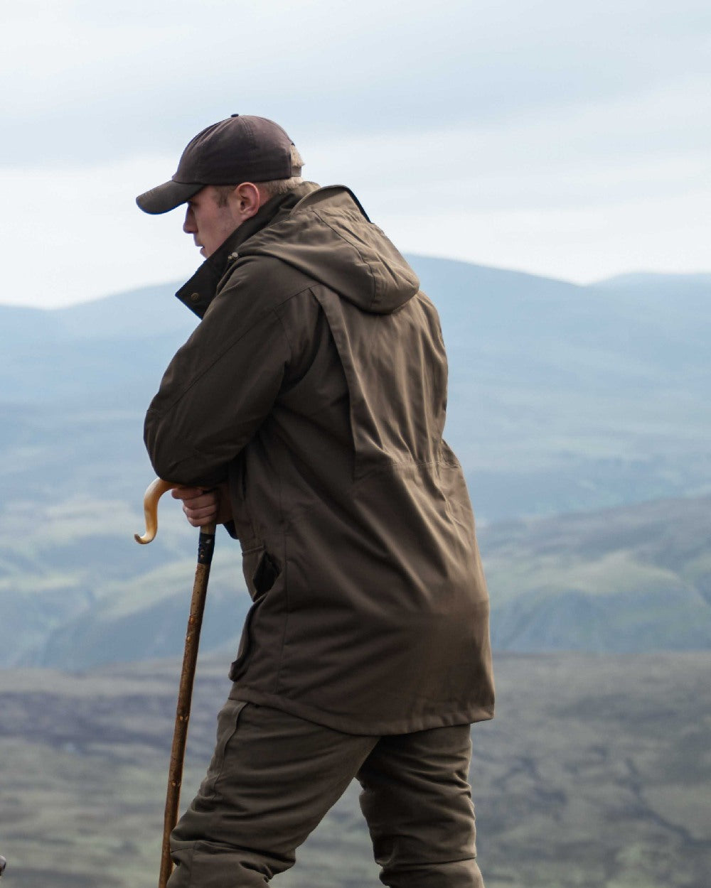 Green Coloured Hoggs of Fife Ballater Waterproof Field Jacket on sky background 