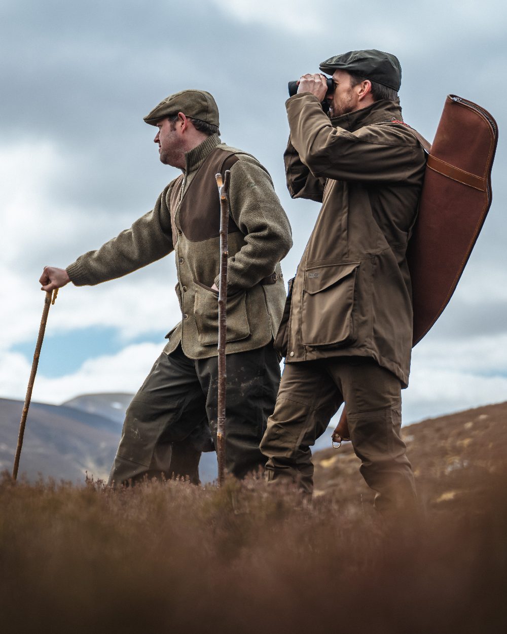 Green Coloured Hoggs of Fife Ballater Waterproof Field Trousers on sky background 