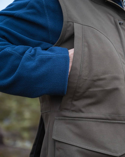 Green Coloured Hoggs of Fife Ballater Waterproof Field Waistcoat on outdoor background 