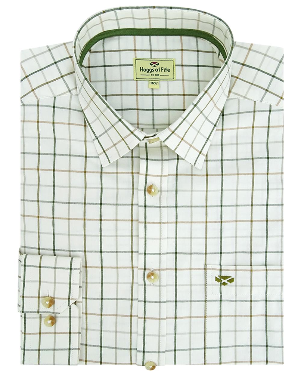 Green Brown Coloured Hoggs of Fife Balmoral Luxury Tattersall Shirt on white background 