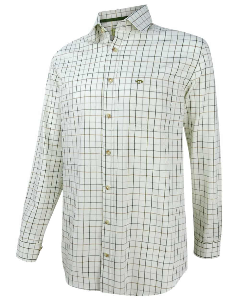 Green Brown Coloured Hoggs of Fife Balmoral Luxury Tattersall Shirt on white background 