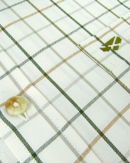 Green Brown Coloured Hoggs of Fife Balmoral Luxury Tattersall Shirt on white background 