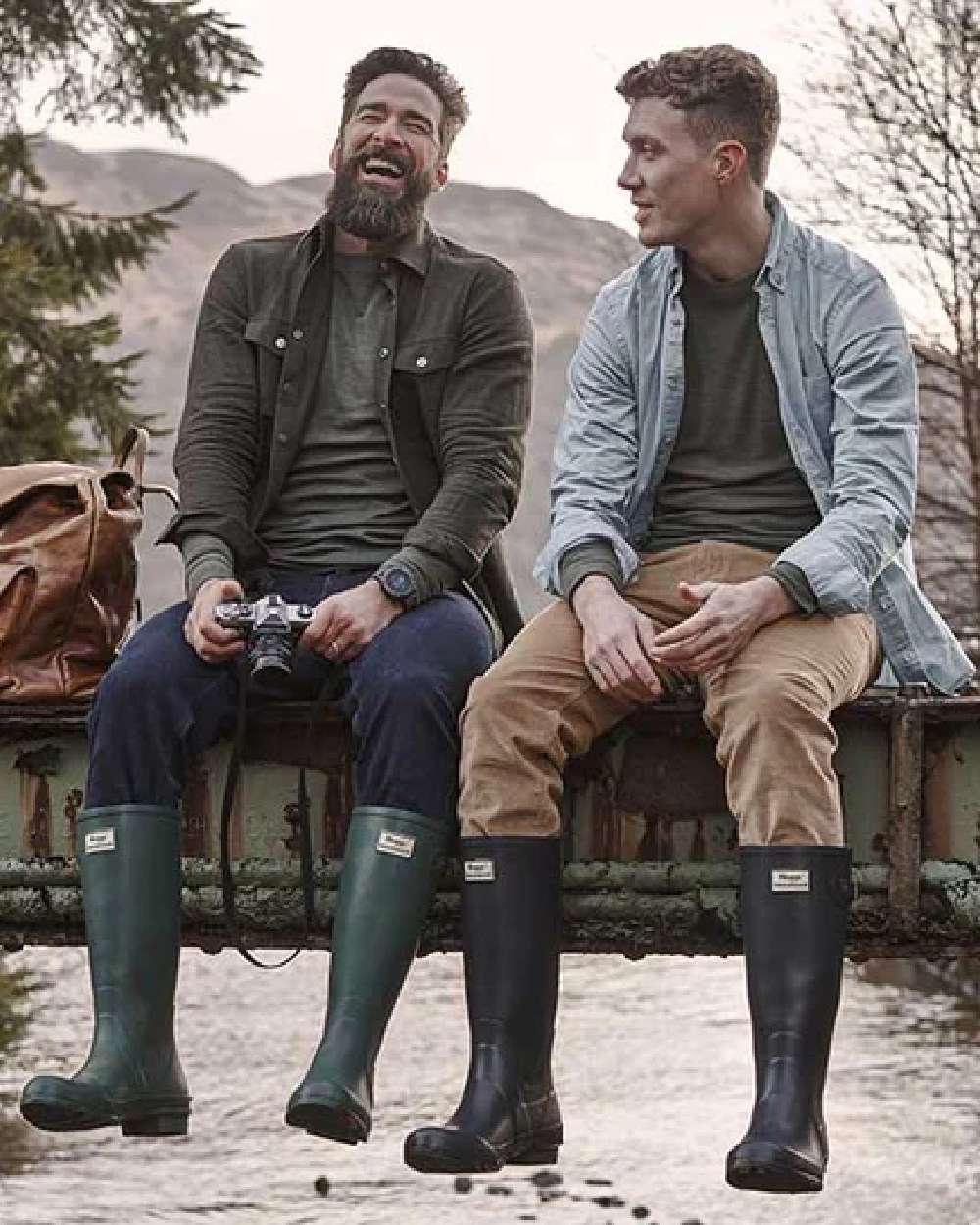 Navy Coloured Hoggs of Fife Beauly Chino Trousers on mountain background 