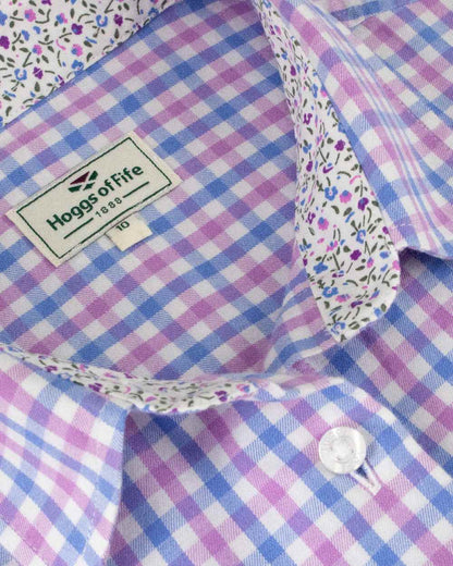 Pink Blue Coloured Hoggs of Fife Becky II Shirt on white background 