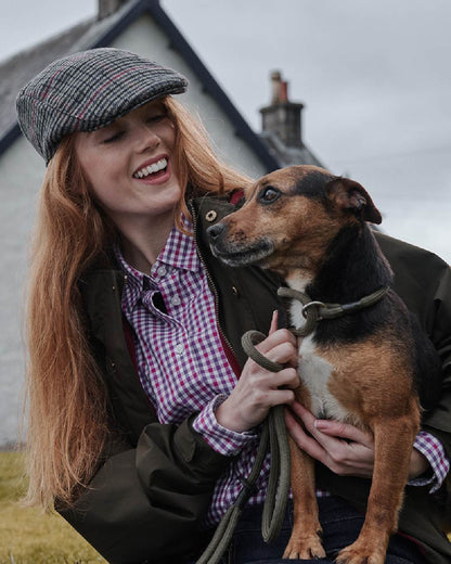 Violet Cerise Coloured Hoggs of Fife Becky II Shirt on countryside background 