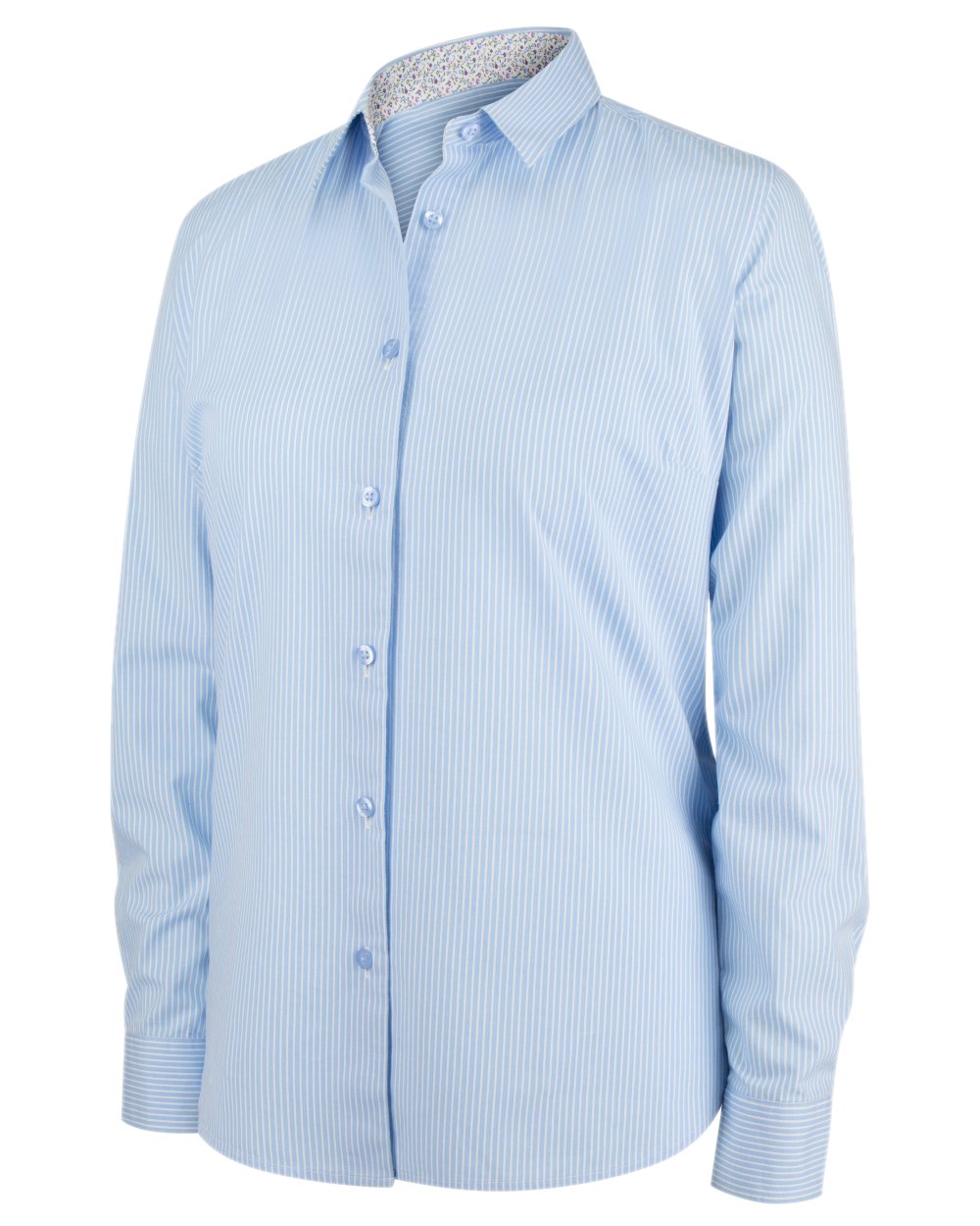 Blue Stripe Coloured Hoggs of Fife Bonnie II Ladies Cotton Shirt on white background 