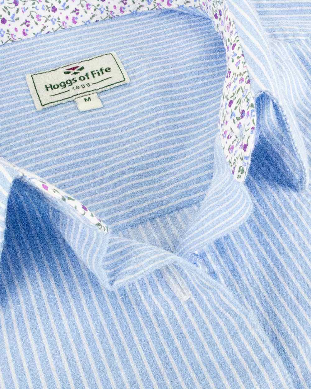 Blue Stripe Coloured Hoggs of Fife Bonnie II Ladies Cotton Shirt on white background 