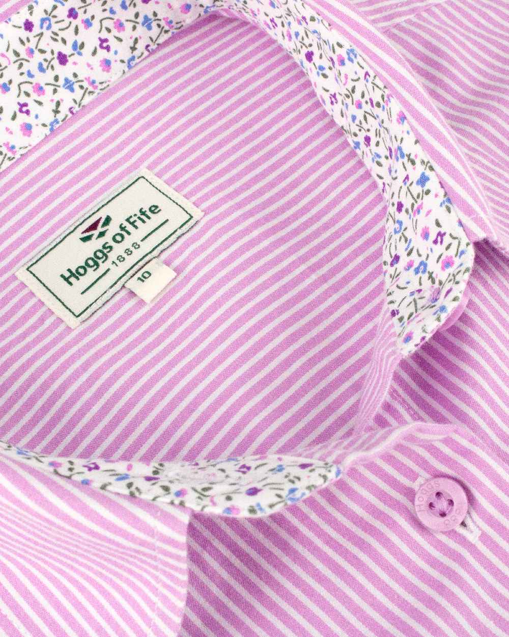 Lavender Stripe Coloured Hoggs of Fife Bonnie II Ladies Cotton Shirt on white background 