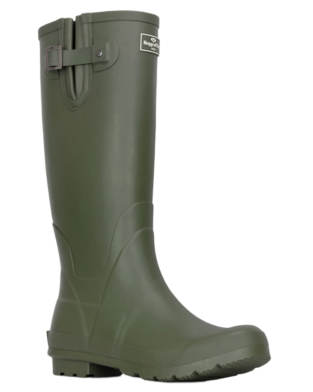 Rifle Green coloured Hoggs of Fife Braemar Pro Wellingtons on white background 