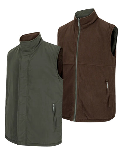 Loden Green Coffee Coloured Hoggs of Fife Breezer II Reversible Bodywarmer on white background 