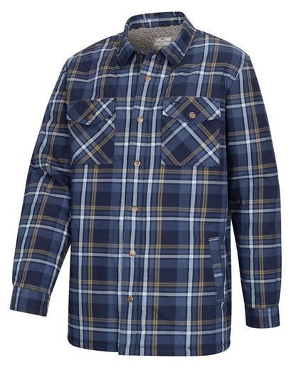 Navy Gold Coloured Hoggs of Fife Brunton Fleece Shacket on white background 