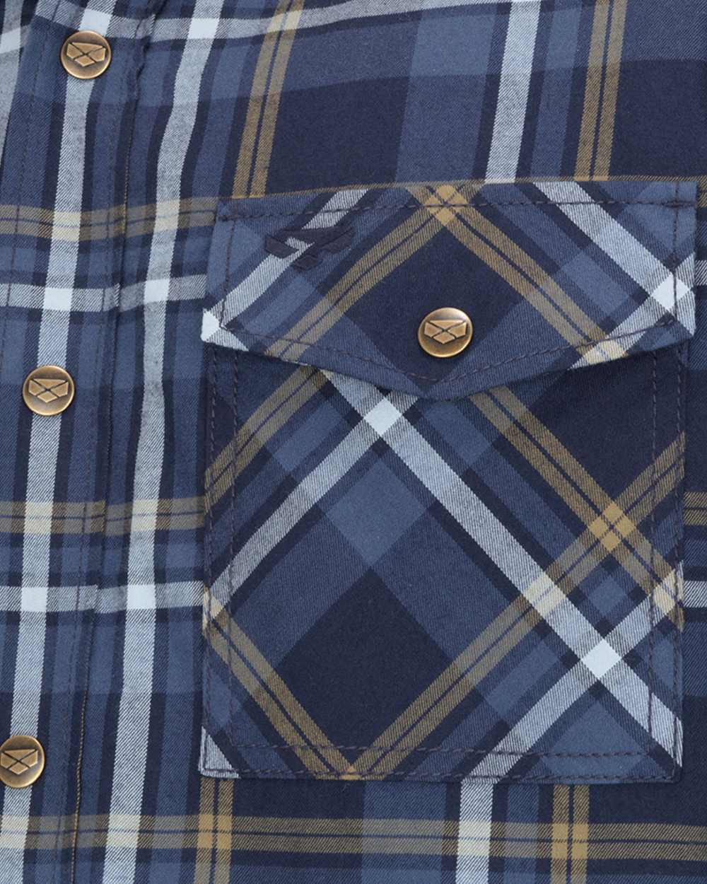 Navy Gold Coloured Hoggs of Fife Brunton Fleece Shacket on white background 