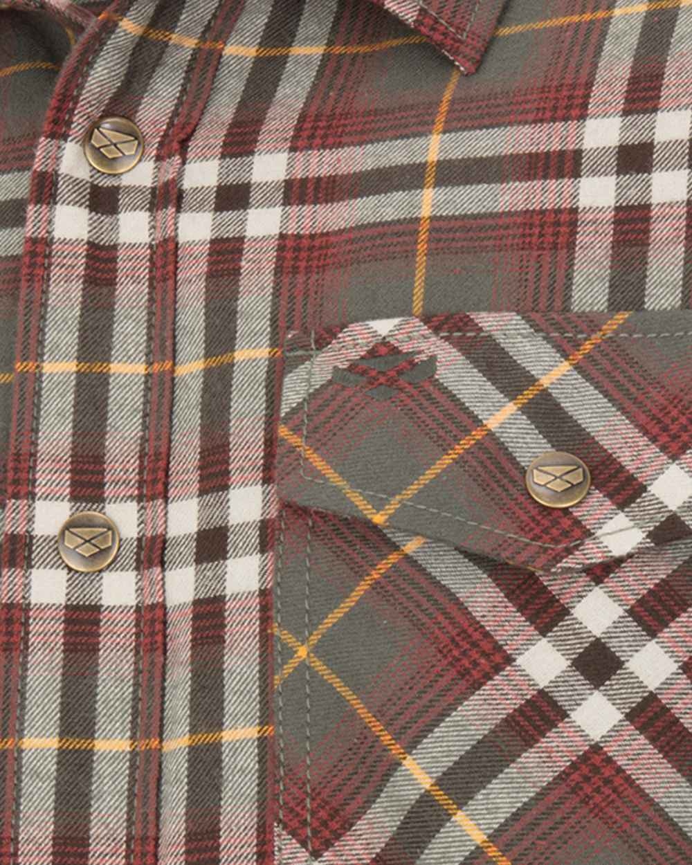 Rust Check Coloured Hoggs of Fife Brunton Fleece Shacket on white background 