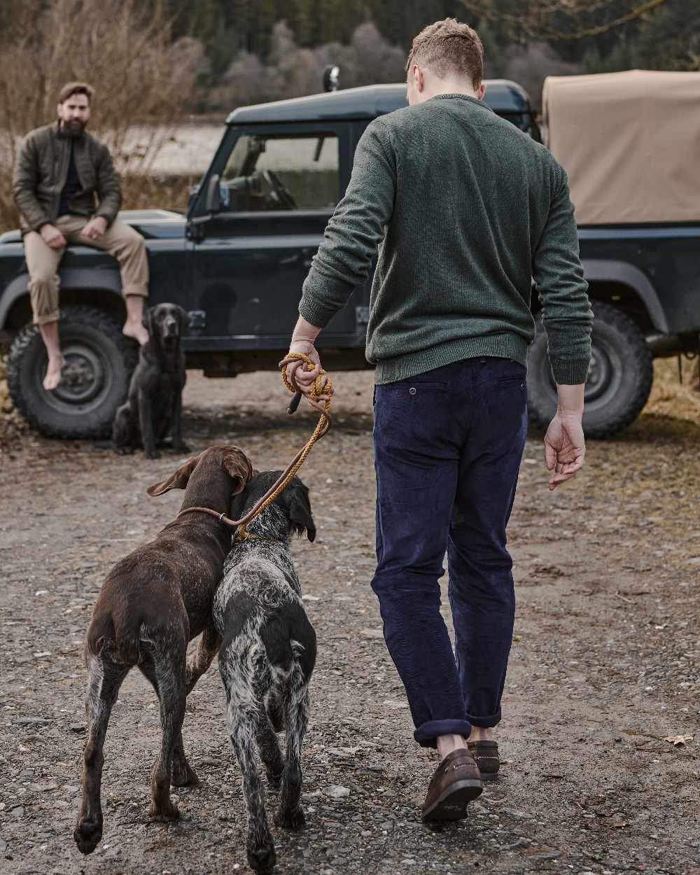Marine Coloured Hoggs of Fife Cairnie Comfort Stretch Cord Trousers on outdoor background 