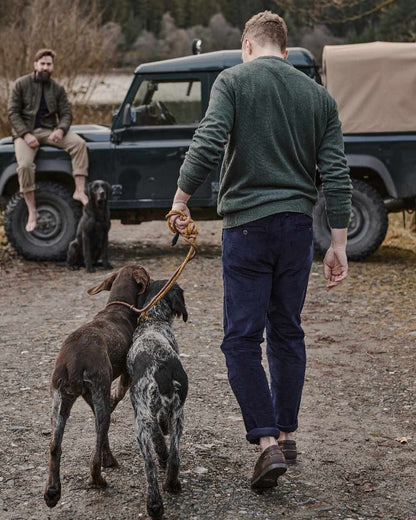 Marine Coloured Hoggs of Fife Cairnie Comfort Stretch Cord Trousers on outdoor background 