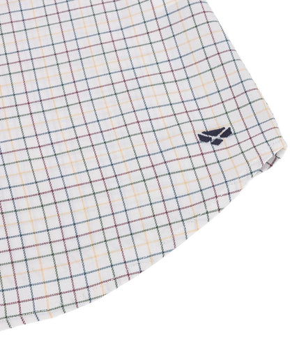 White Green Yellow Red Coloured Hoggs of Fife Callie Twill Ladies Check Shirt on white background 