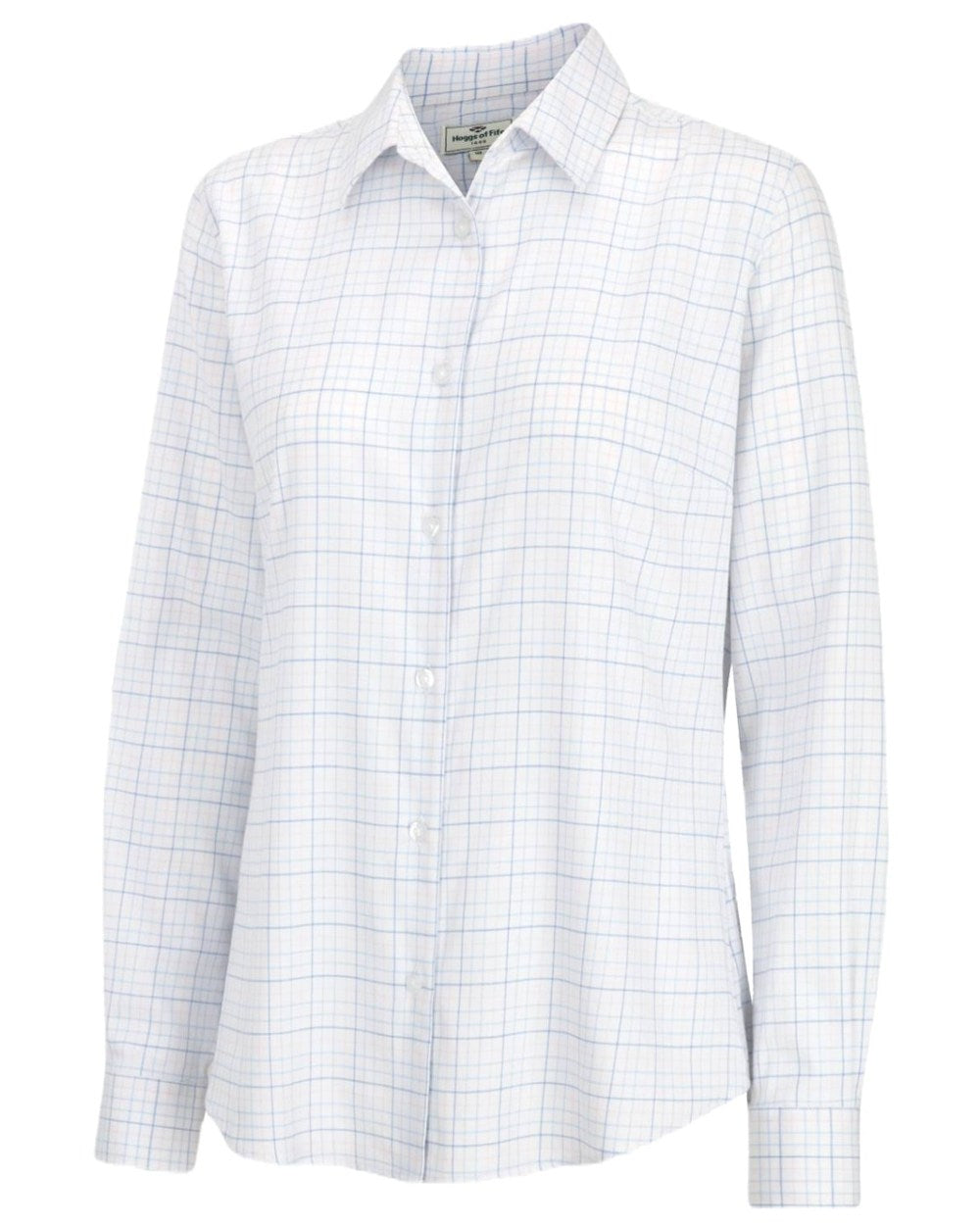 White Pink Blue Coloured Hoggs of Fife Callie Twill Ladies Check Shirt on white background 