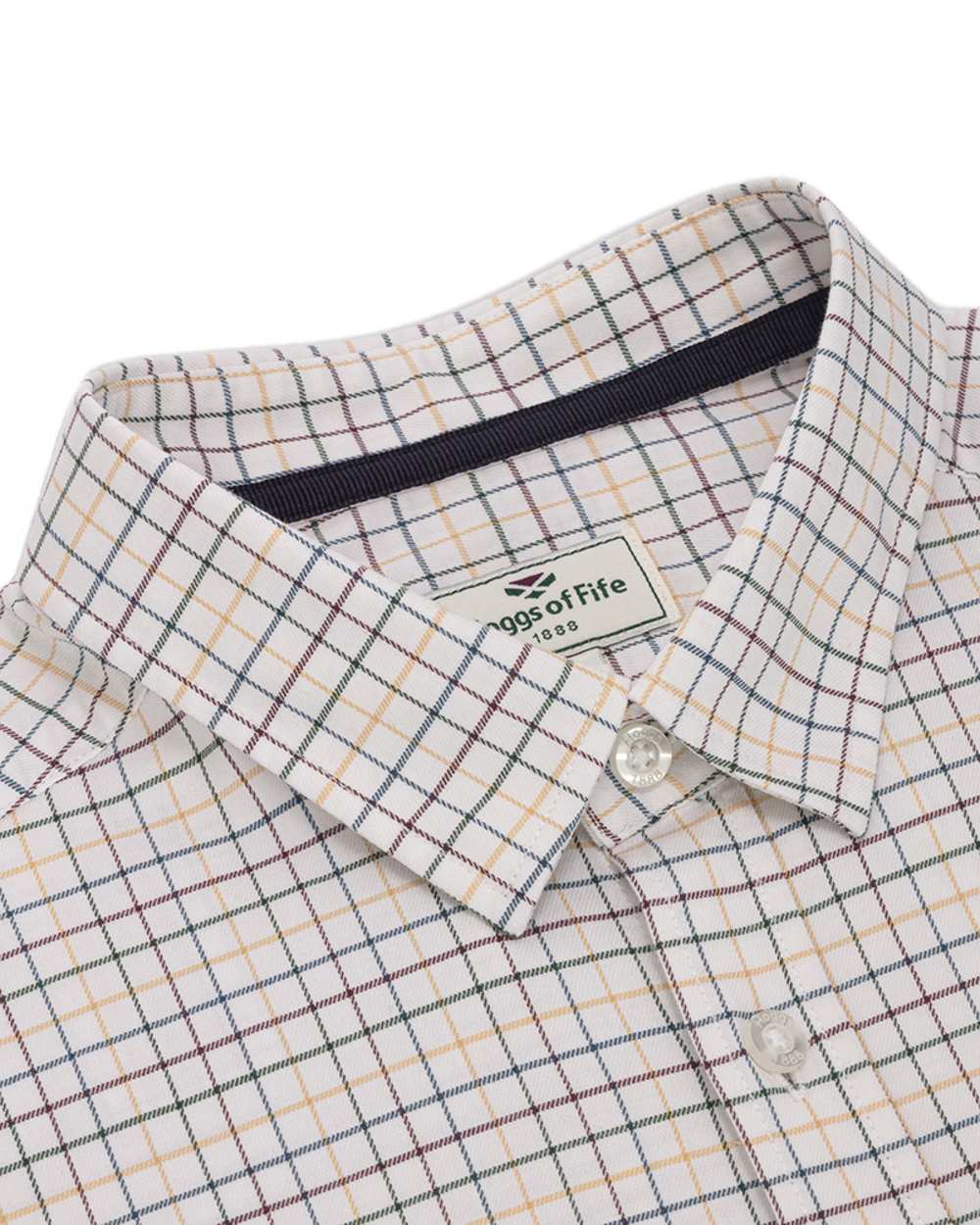 Green Gold Coloured Hoggs of Fife Callum Country Check Shirt on white background 