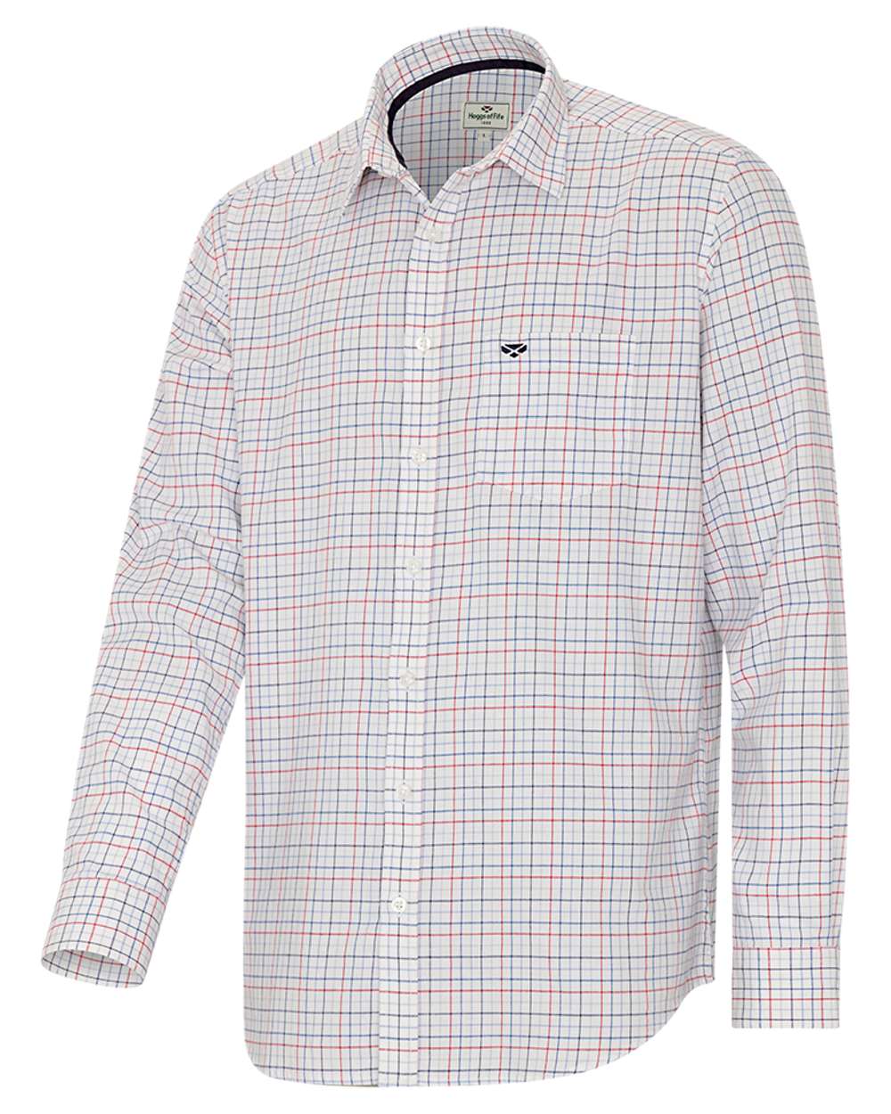 Red Blue Coloured Hoggs of Fife Callum Country Check Shirt on white background 