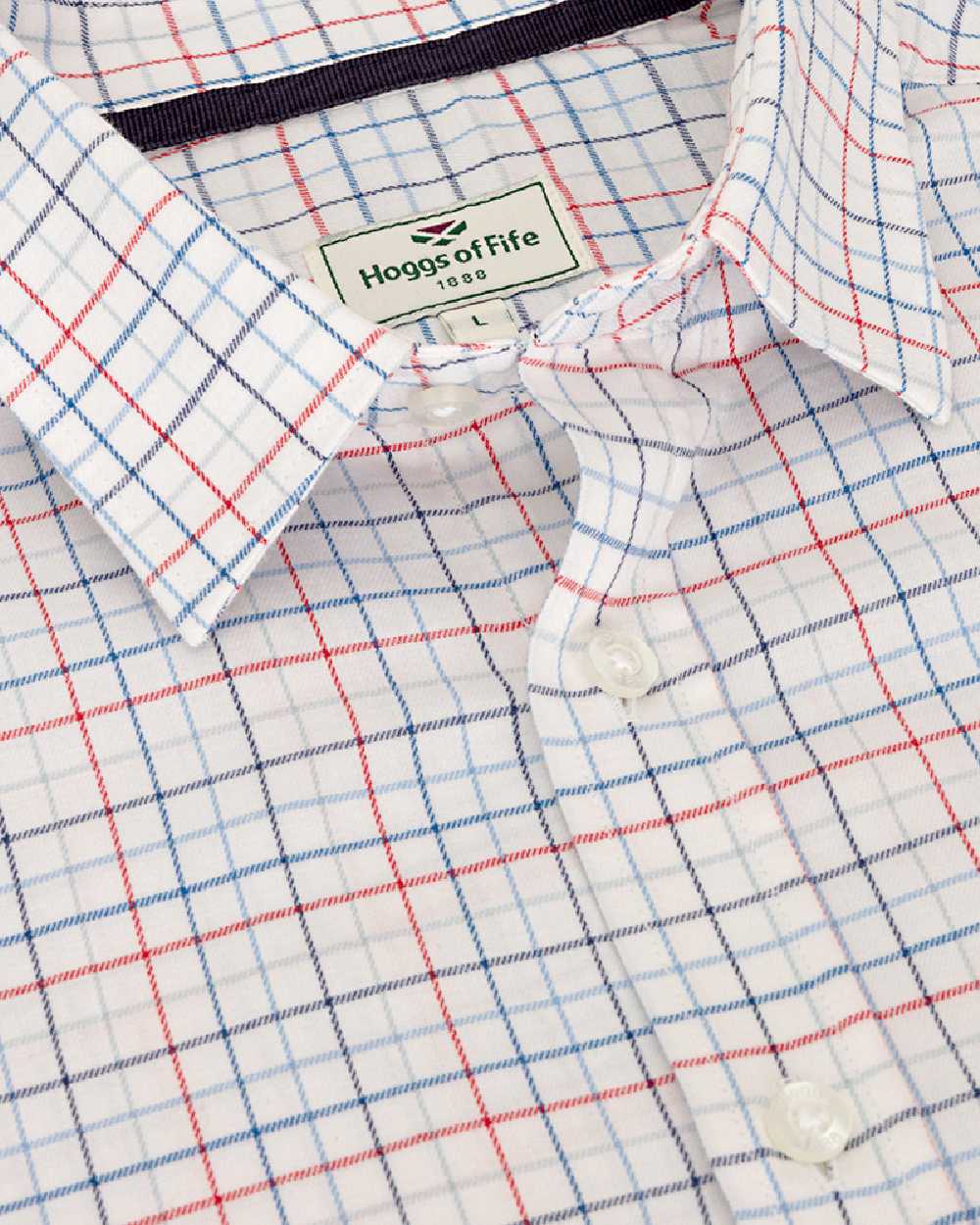 Red Blue Coloured Hoggs of Fife Callum Country Check Shirt on white background 