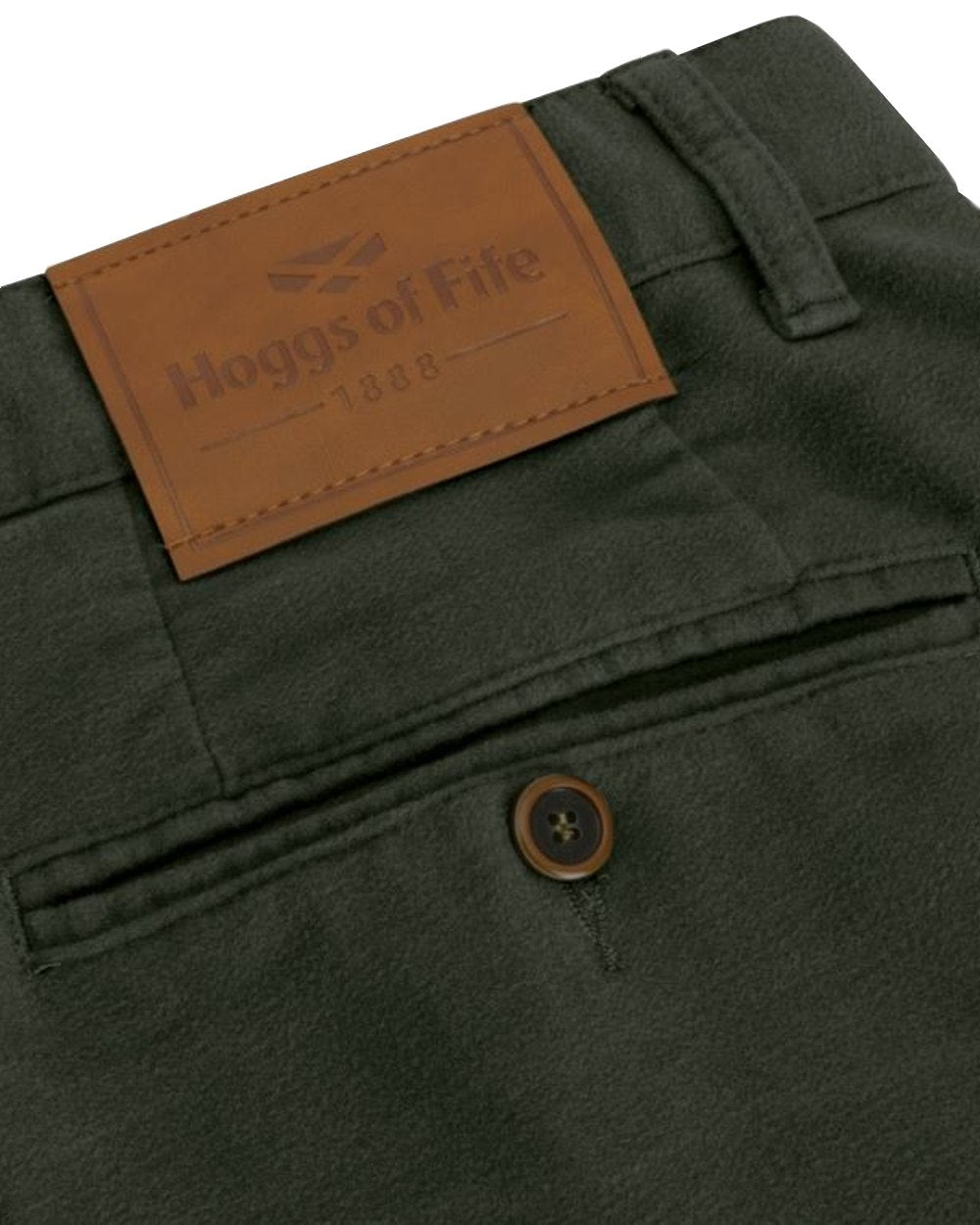 Dark Olive Coloured Hoggs of Fife Carrick Stretch Technical Moleskin Trousers on white background 