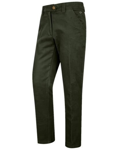 Dark Olive Coloured Hoggs of Fife Carrick Stretch Technical Moleskin Trousers on white background 