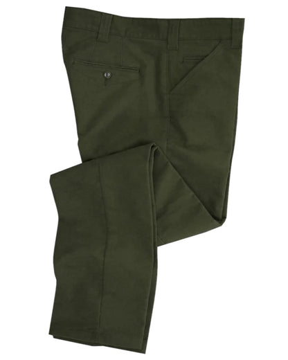 Dark Olive Coloured Hoggs of Fife Carrick Stretch Technical Moleskin Trousers on white background 