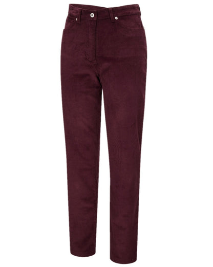 Merlot Coloured Hoggs of Fife Ceres Ladies Stretch Cord Jeans on white background 