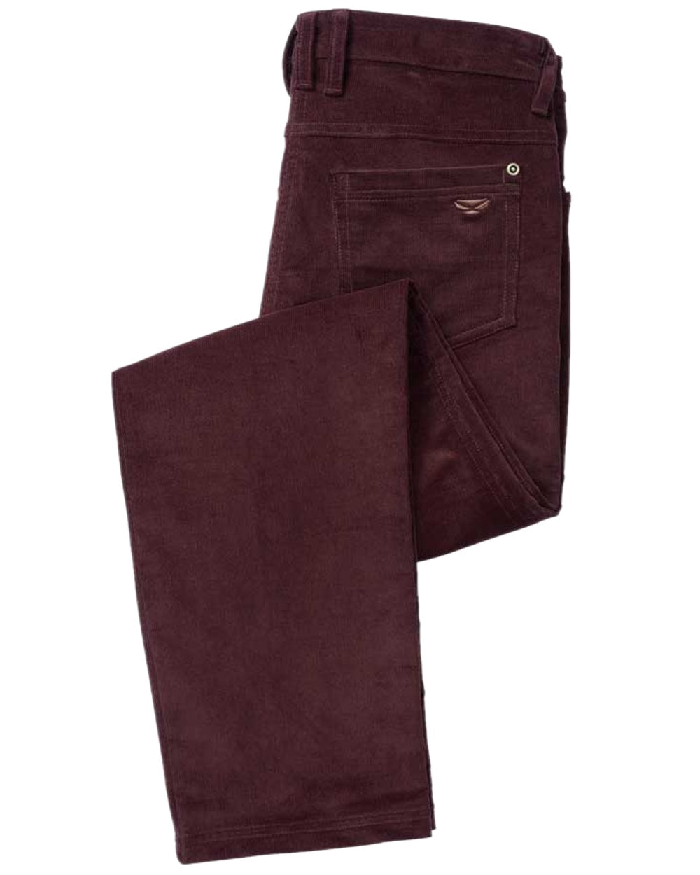 Merlot Coloured Hoggs of Fife Ceres Ladies Stretch Cord Jeans on white background 