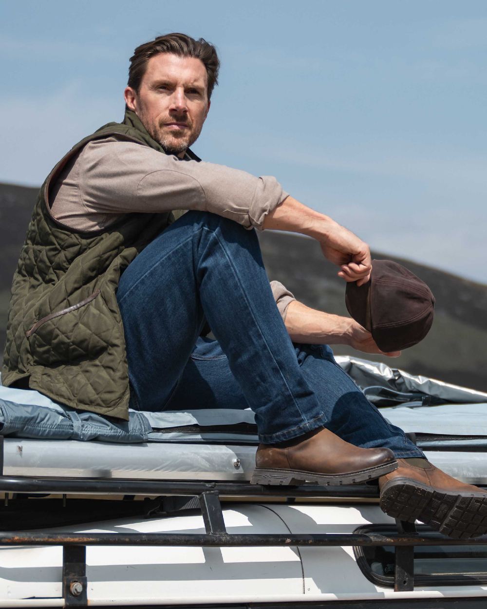 Dark Indigo Coloured Hoggs of Fife Clyde Comfort Denim Jeans on outdoor background 