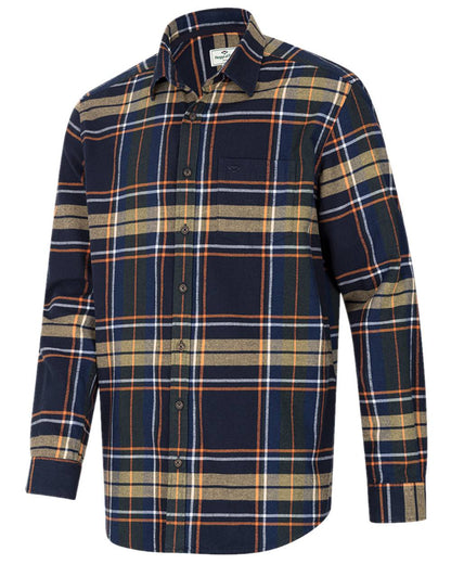 Navy Coloured Hoggs of Fife Coll Cotton Twill Check Shirt on white background 