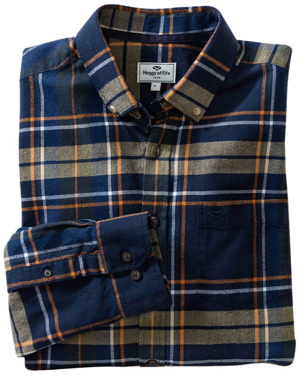 Navy Coloured Hoggs of Fife Coll Cotton Twill Check Shirt on white background 