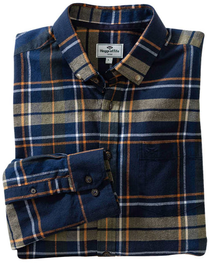 Navy Coloured Hoggs of Fife Coll Cotton Twill Check Shirt on white background 