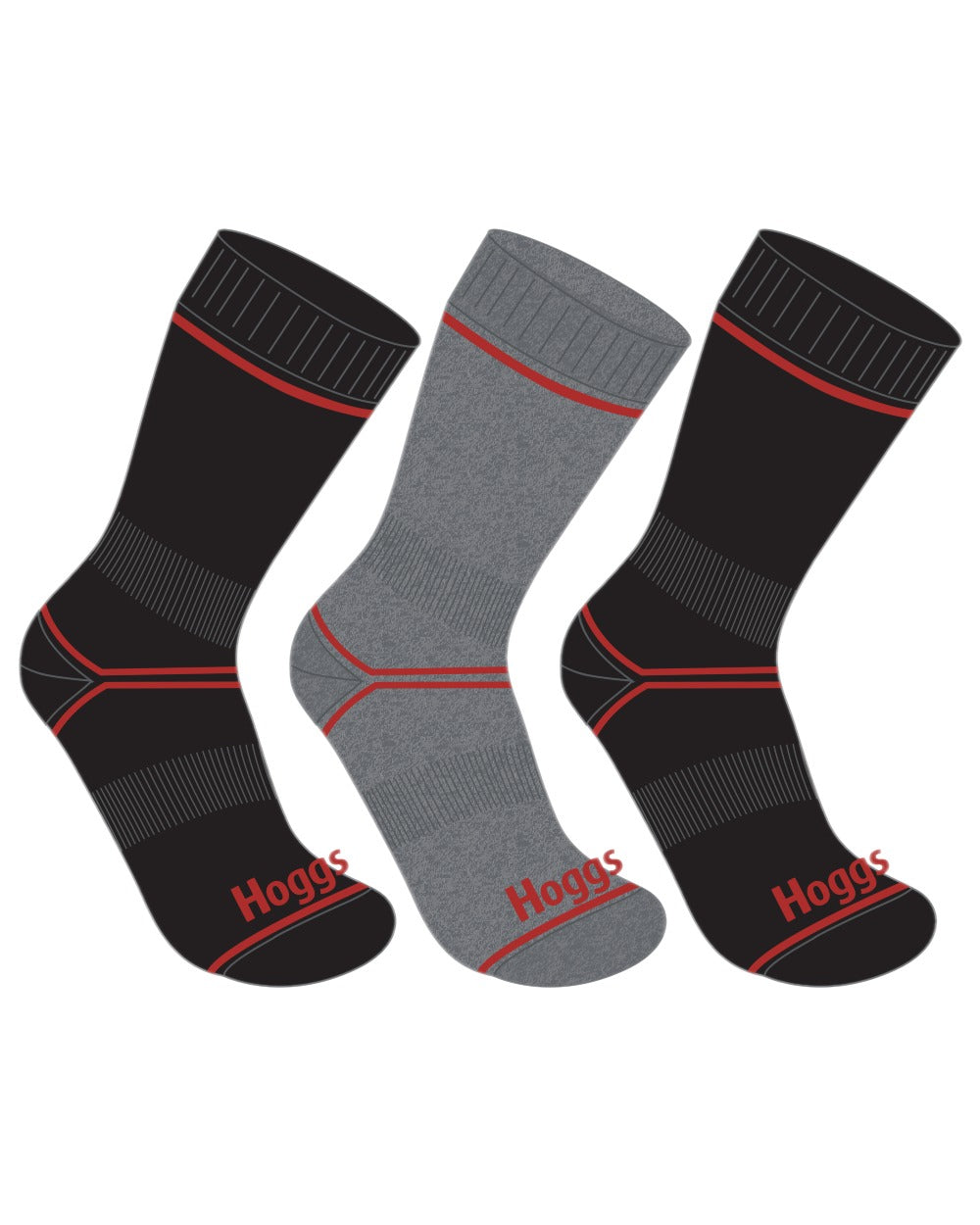 Black Grey Coloured Hoggs of Fife Comfort Cotton Work Socks | Triple Pack on white background 