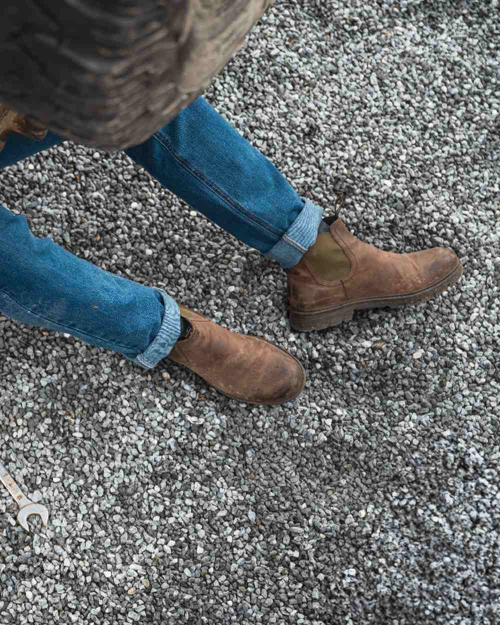 Tan Coloured Hoggs of Fife Dalmeny Dealer Boots on ground background 