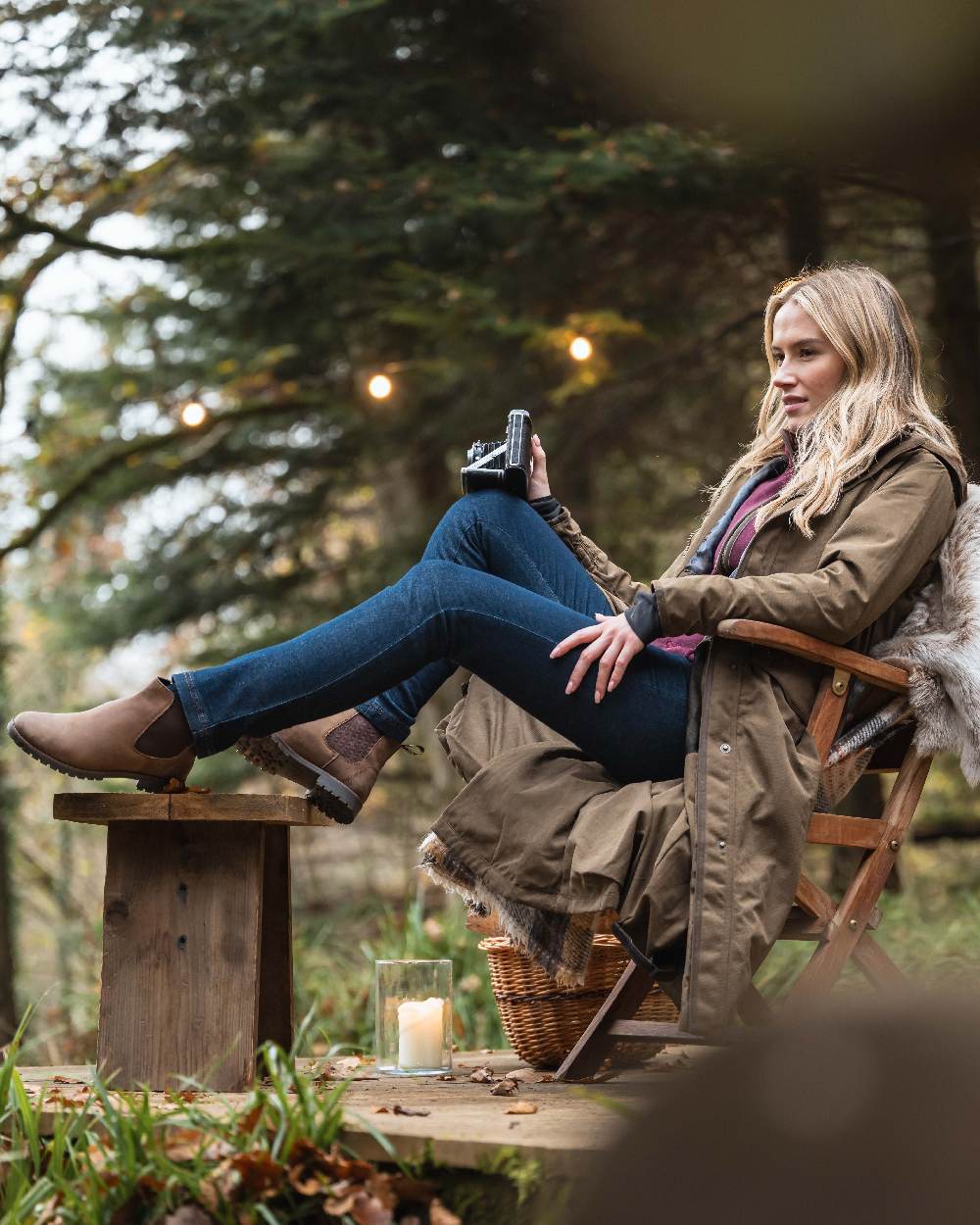 Indigo Coloured Hoggs of Fife Dee Stretch Denim Jeans on outdoor background 