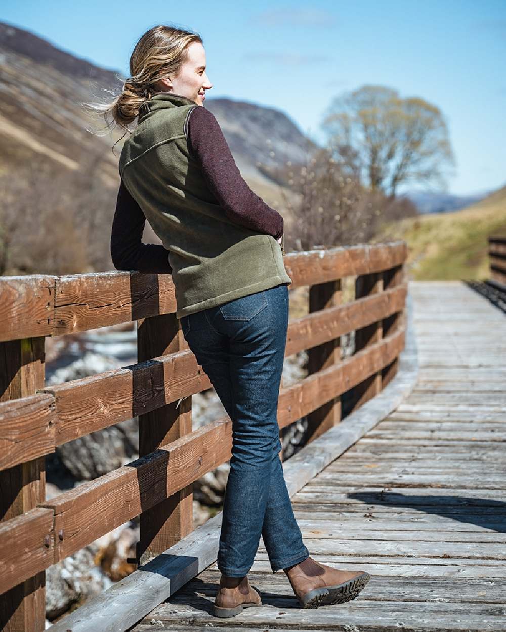 Indigo Coloured Hoggs of Fife Dee Stretch Denim Jeans on bridge background 