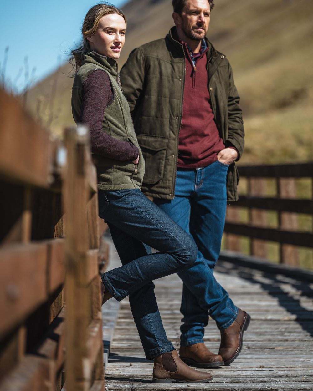 Indigo Coloured Hoggs of Fife Dee Stretch Denim Jeans on bridge background 