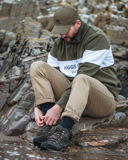 Lovat White Coloured Hoggs of Fife Dumfries 1888 Mens Quarter Zip Sweatshirt on mountain background 