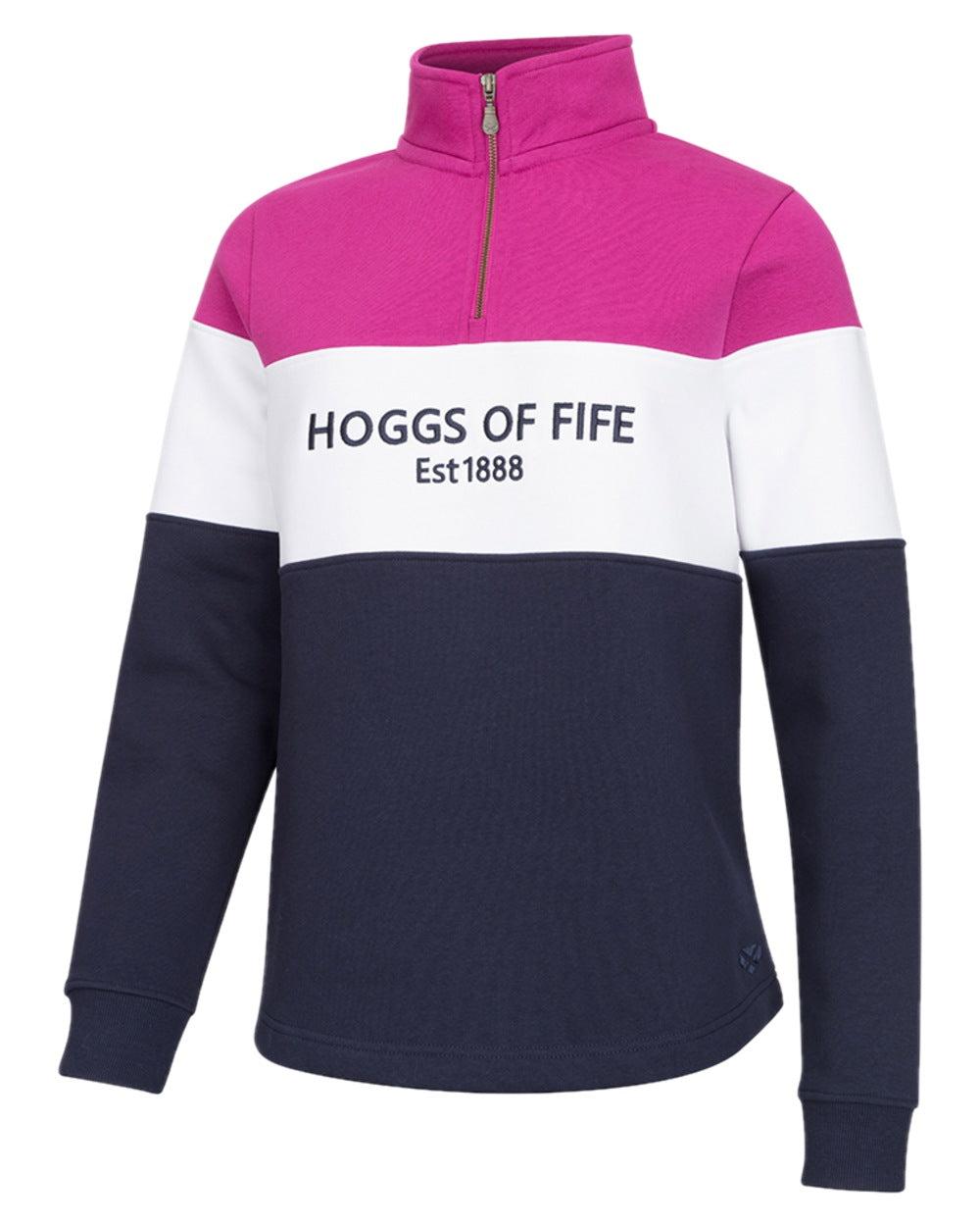 Berry White Navy Coloured Hoggs of Fife Dumfries 1888 Womens Quarter Zip Sweatshirt on white background 