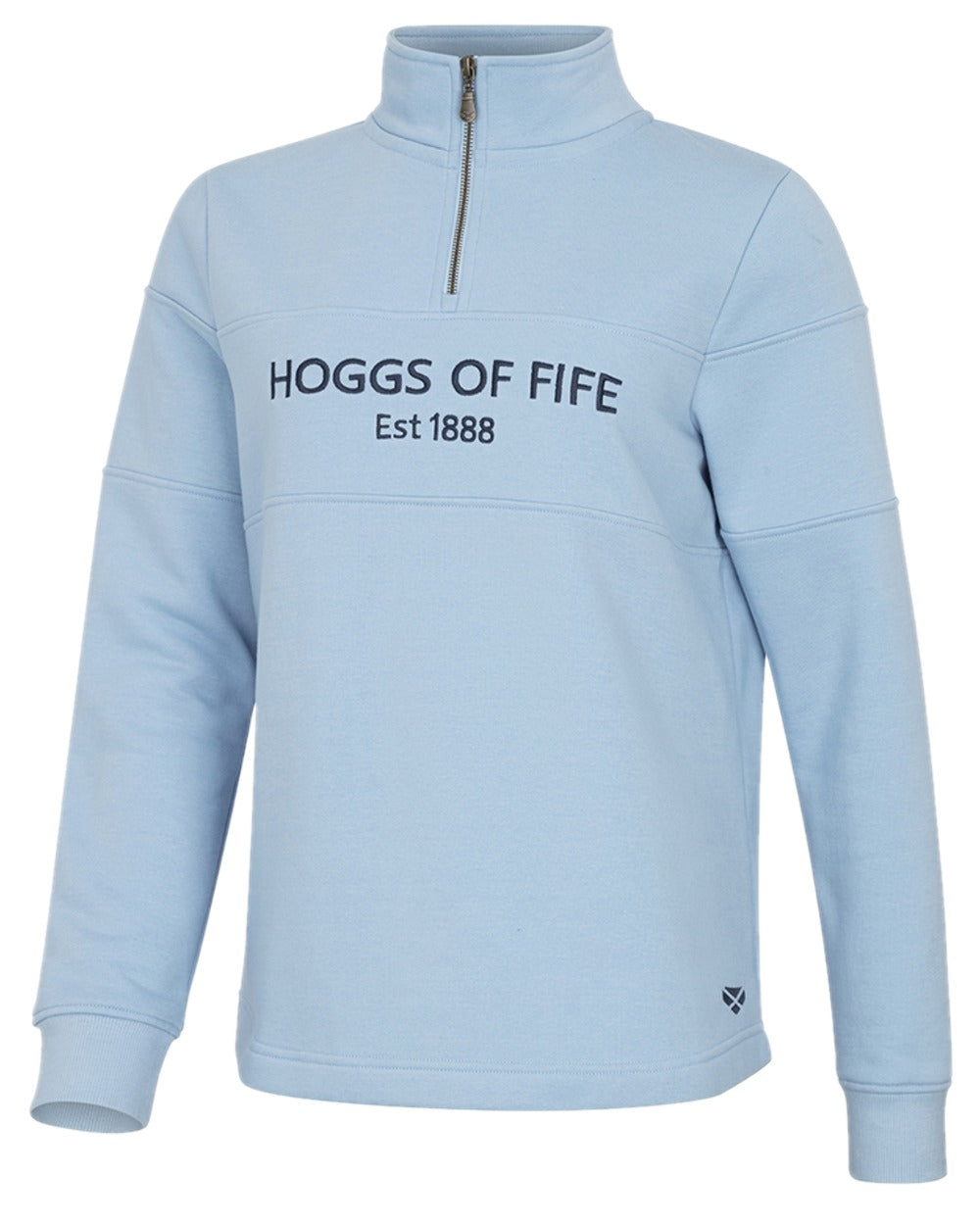 Plain Blue Coloured Hoggs of Fife Dumfries 1888 Womens Quarter Zip Sweatshirt on white background 