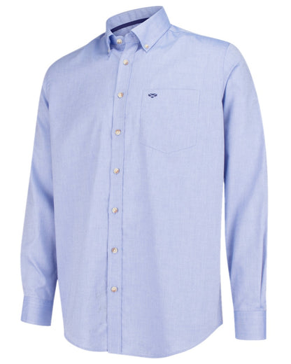 Blue Coloured Hoggs of Fife Dunedin Plain Oxford Shirt on white background 