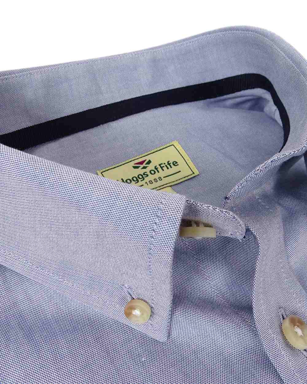 Blue Coloured Hoggs of Fife Dunedin Plain Oxford Shirt on white background 