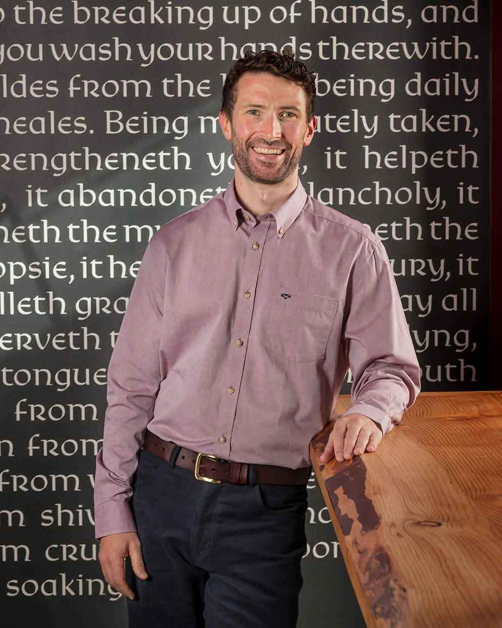 Wine Coloured Hoggs of Fife Dunedin Plain Oxford Shirt on blackboard background 