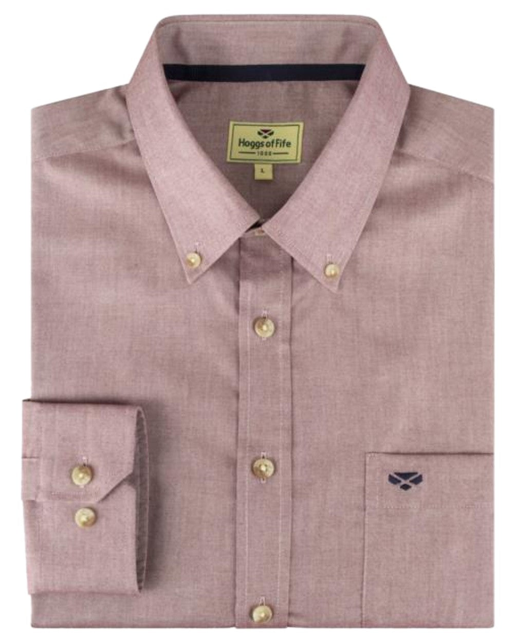 Wine Coloured Hoggs of Fife Dunedin Plain Oxford Shirt on white background 